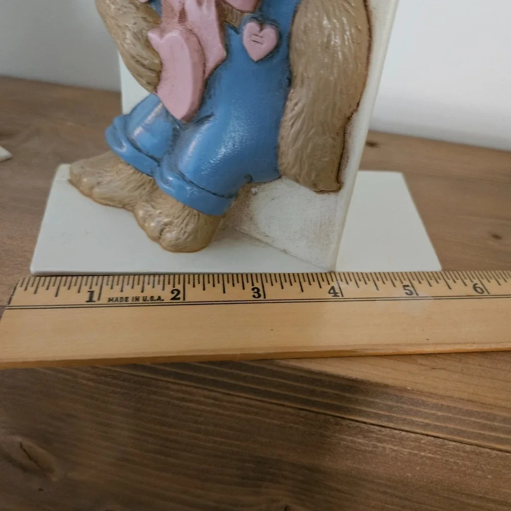 Vintage Burwood Teddy Bear Bookends Set Boy Girl Pink Blue 1991 Nursery‎ Decor